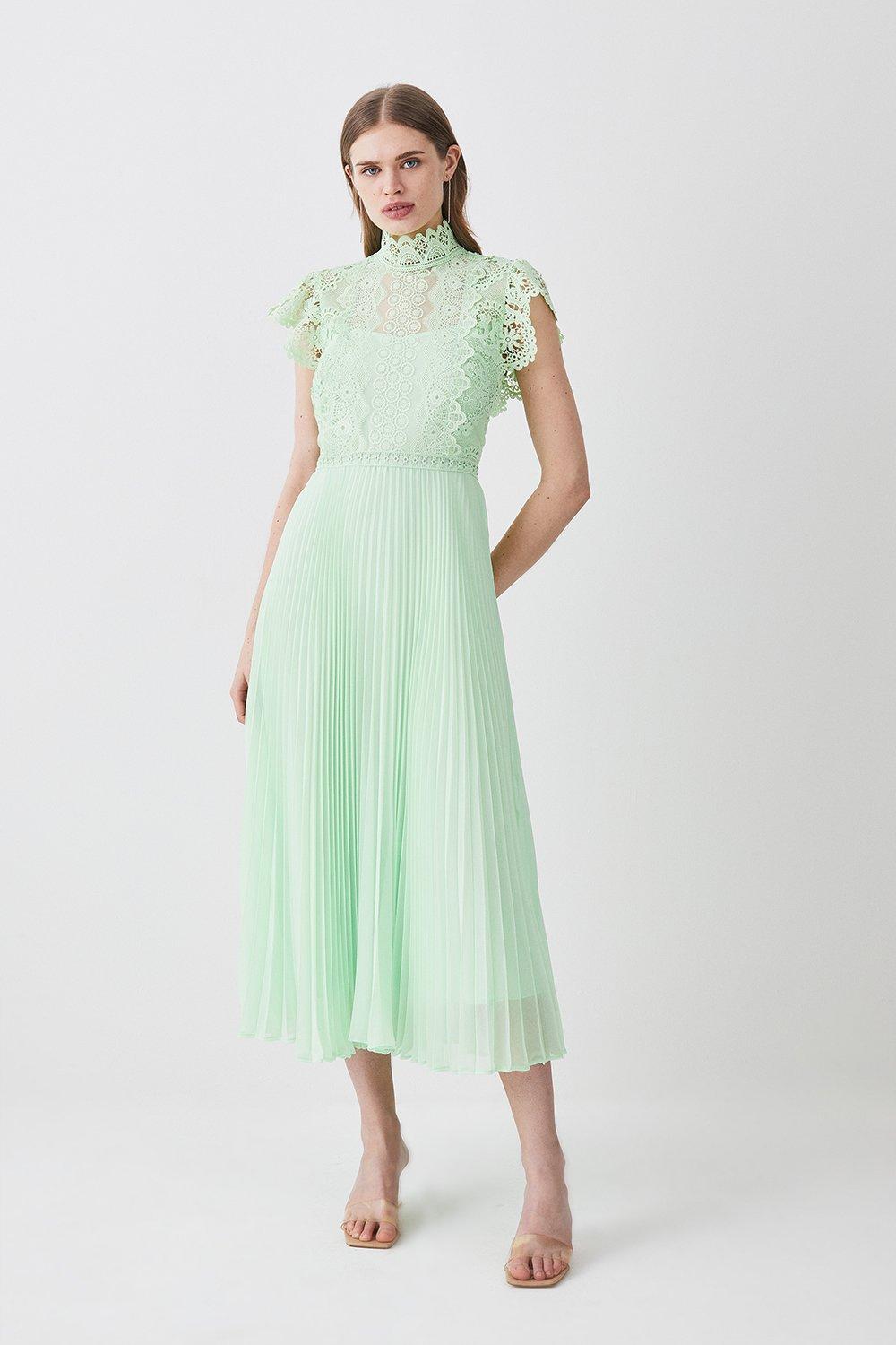 Guipure Lace Pleated Skirt Midi Dress Karen Millen